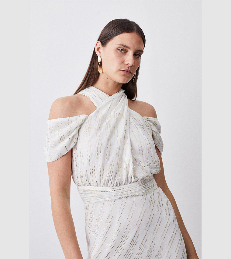 Buy Karen Millen Metallic Thread Halter Neck Woven Midi In