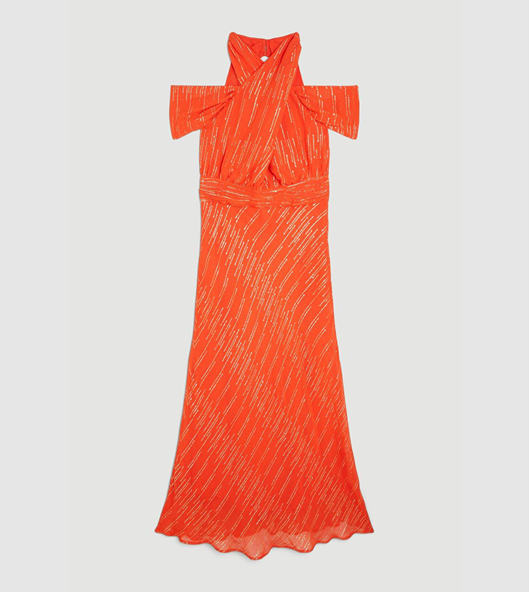 Buy Karen Millen Metallic Thread Halter Neck Woven Midi In Red | 6thstreet UAE Buy Karen Millen Metallic Thread Halter Neck Woven Midi In Red | 6thstreet UAE