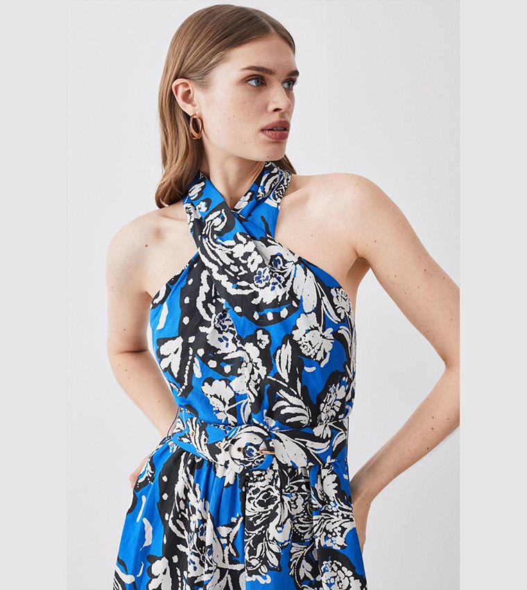 Linen Karen Millen Halter Neck Maxi Dress Petite Linen Viscose