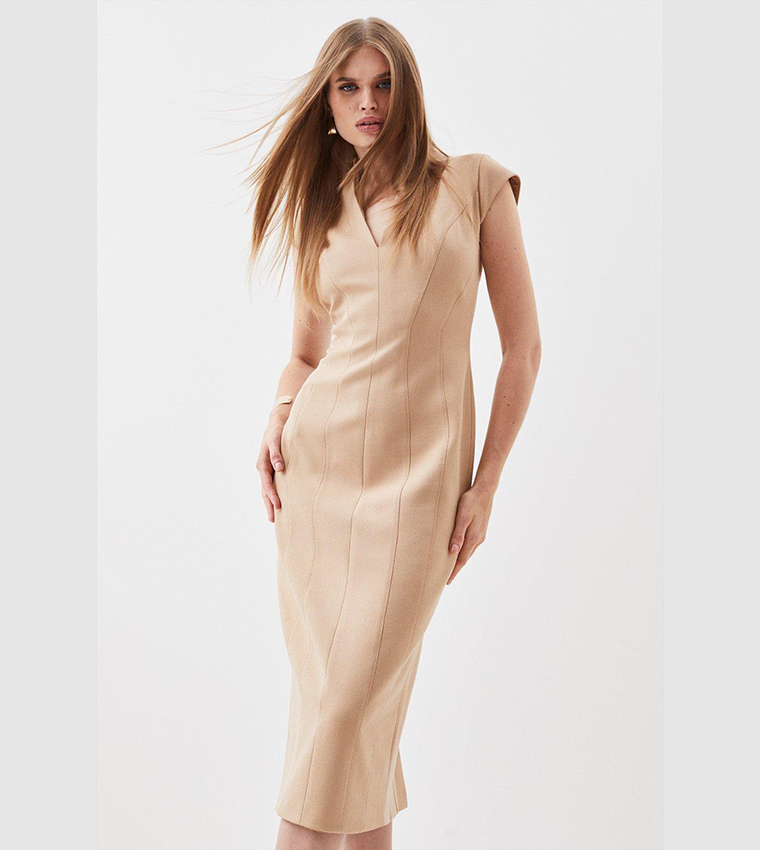 Structured Crepe Contour Seamed Midaxi Dress