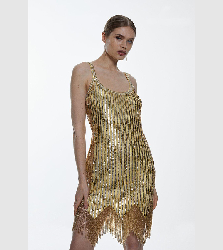 slim fit dress slacks Rent Karen Millen Sequin Rosette Halter Woven Maxi Dress
