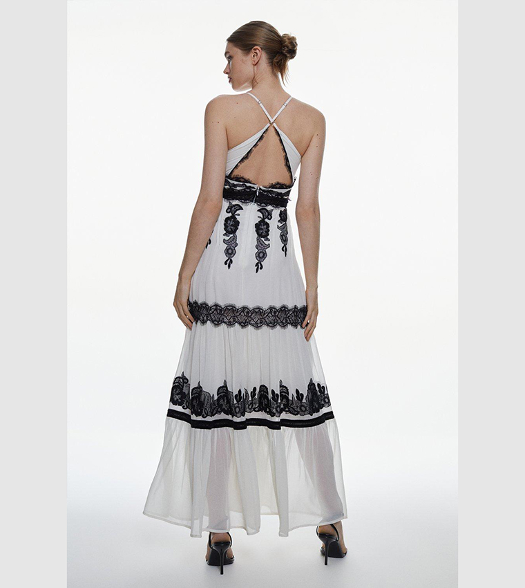 Buy Karen Millen Mixed Lace And Embroidered Woven Halter Maxi Dress In  White | 6thstreet UAE