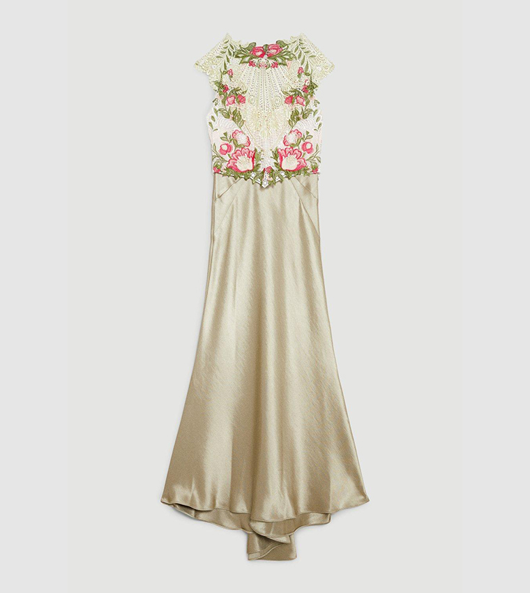 Buy Karen Millen Guipure Lace Satin Maxi Dress In Sage | 6thstreet Qatar Buy Karen Millen Guipure Lace Satin Maxi Dress In Sage | 6thstreet Qatar