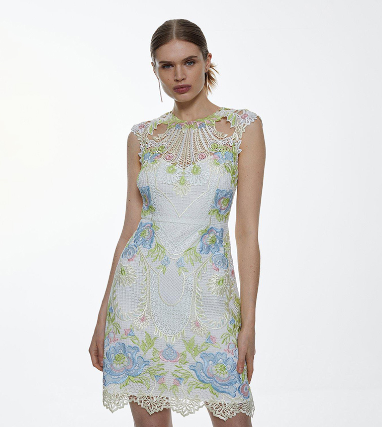 Buy Karen Millen Guipure Lace Embroidered Mini Dress In Ivory 6thStreet Oman