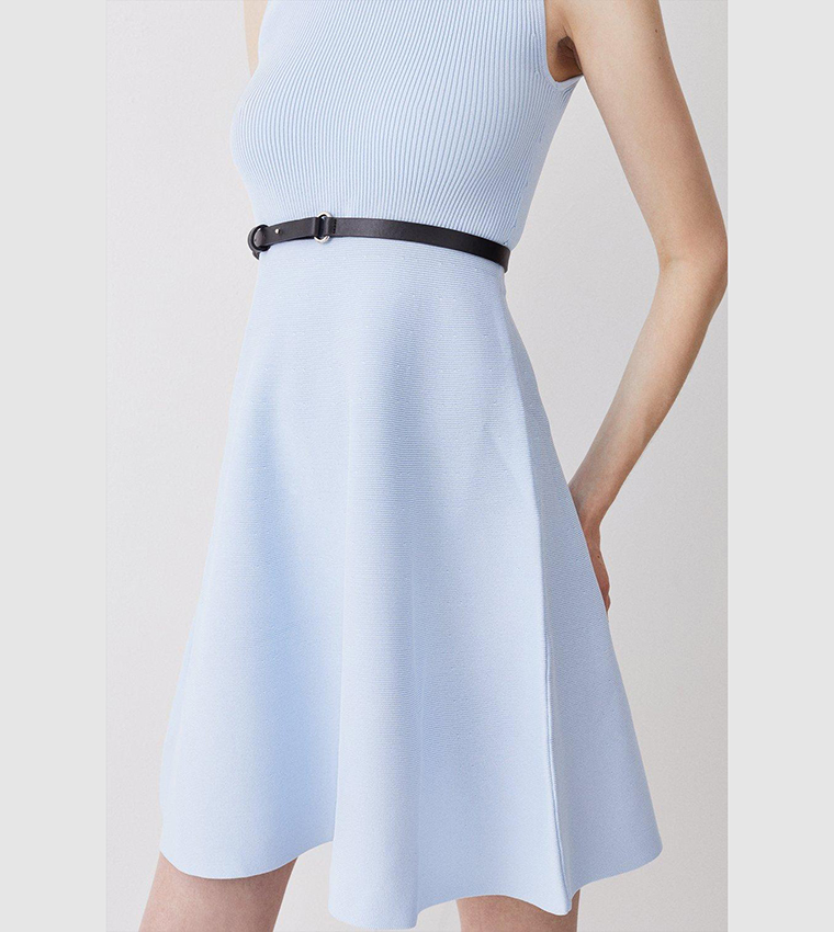karen millen blue skater dress Cobalt Military Rib Knit Skater Mini Dress