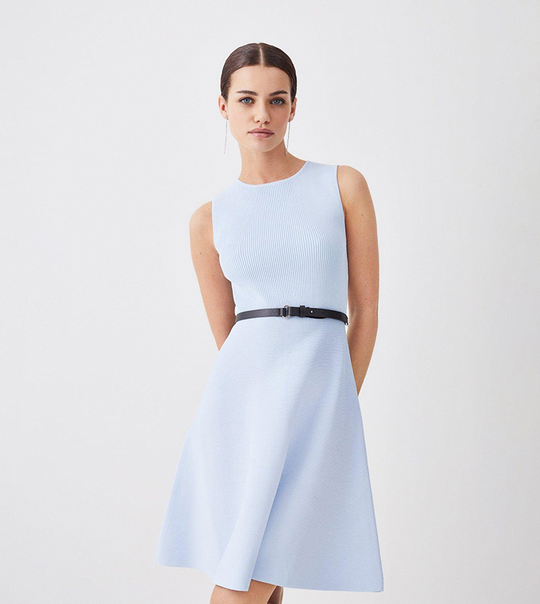 karen millen blue skater dress KAREN MILLEN Short Sleeve Crew Neck Skater Dress