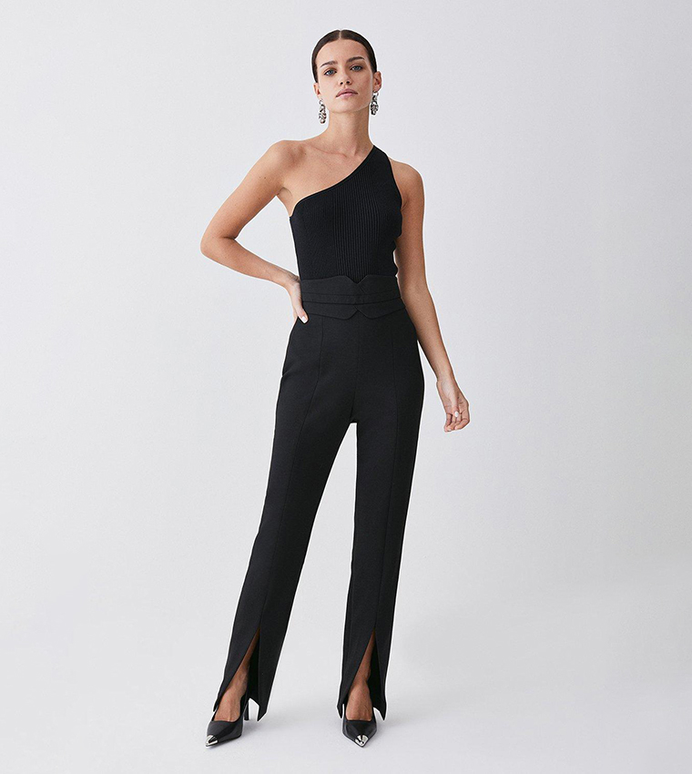 Plus Size Tailored Compact Stretch Split Hem Straight Pants | Karen Millen