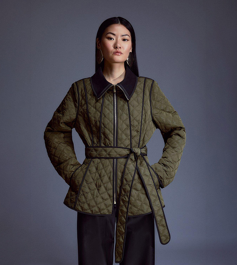 Buy Karen Millen Quilted Peplum Belted Coat In Khaki 6thStreet Bahrain