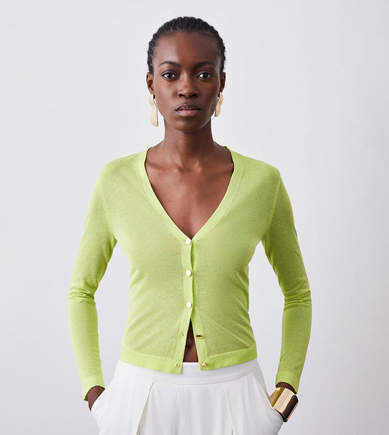 Buy Karen Millen Viscose Blend Lightweight Summer Knit Cardigan In Lime 6thStreet Qatar