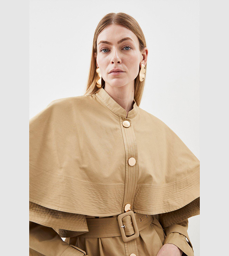 Buy Karen Millen Layered Storm Flap Belted Trench Coat In Beige ...