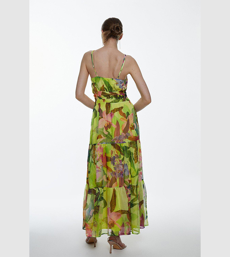 Buy Karen Millen Tropical Orchid Strappy Shirred Woven Maxi Dress In Yellow 6thStreet Kuwait