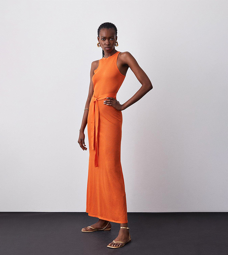 karen millen orange knit dress KAREN MILLEN Racer Rib Knit Dress