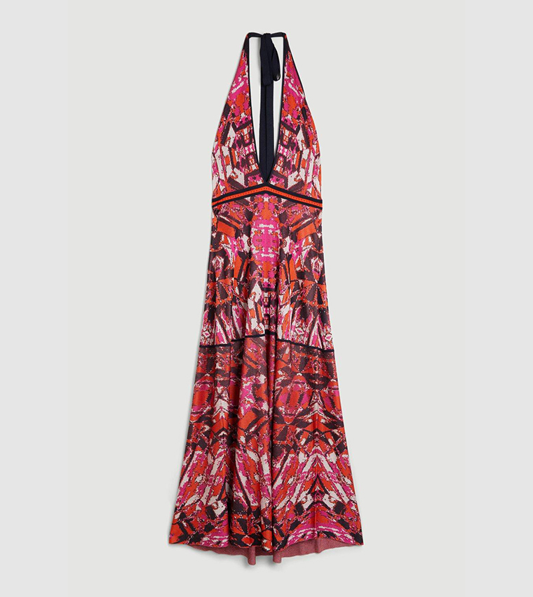 Slinky Knit Jacquard Geo Maxi Column Dress