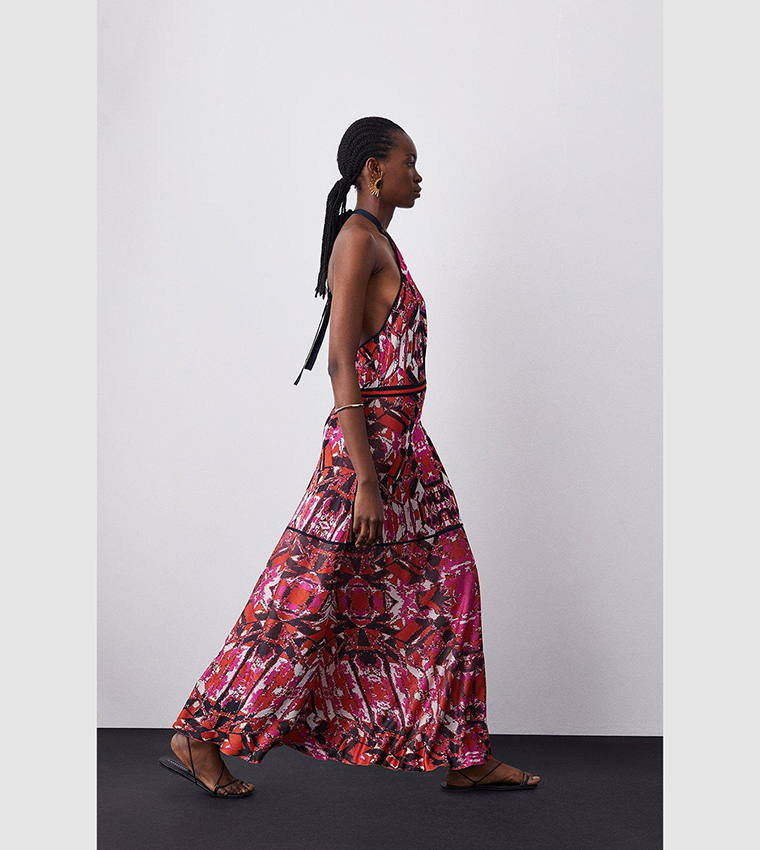Slinky Knit Jacquard Geo Maxi Column Dress