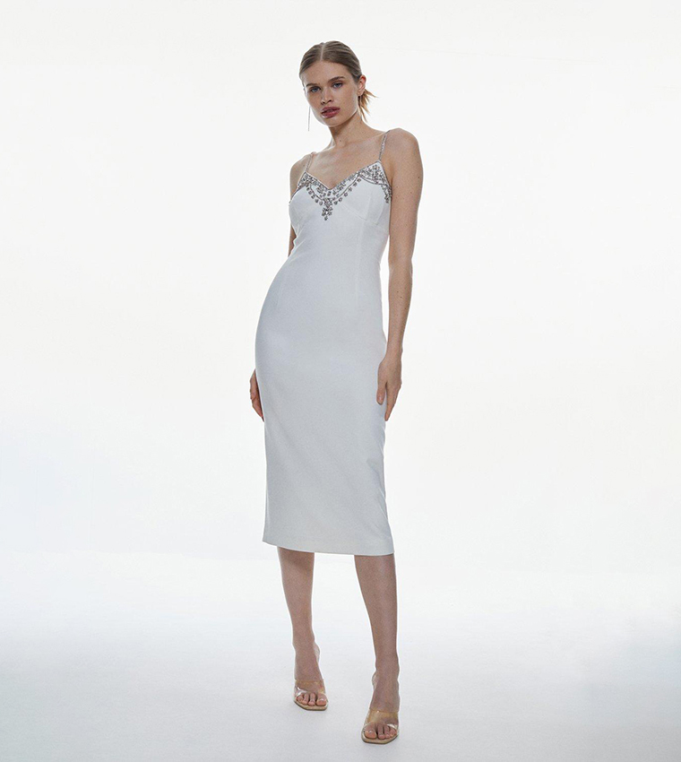 Buy Karen Millen Petite Crystal Embellished Strappy Woven Midi Dress In Ivory 6thStreet Bahrain