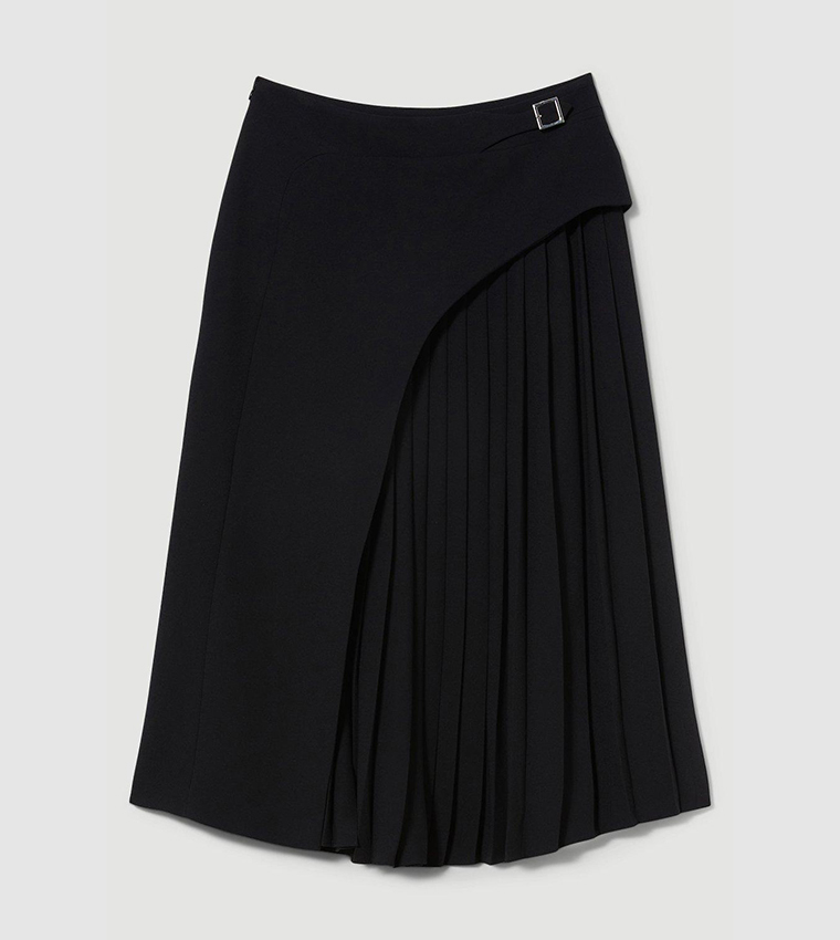 Buckle Detail Pleated Midi Skirt