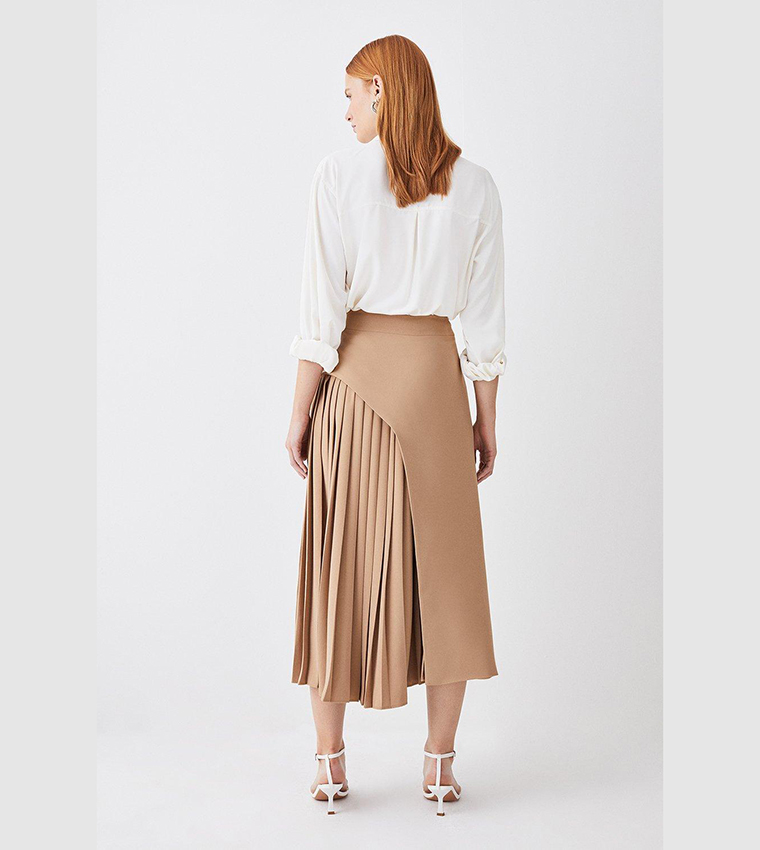 Buckle Detail Pleated Midi Skirt