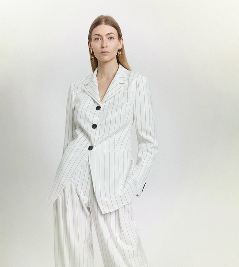 Buy Karen Millen Pinstripe Tailored Single Breasted Blazer In White 6thStreet Qatar