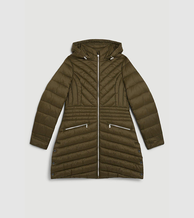 Buy Karen Millen Lightweight Mid Packable Puffer Jacket In Khaki
