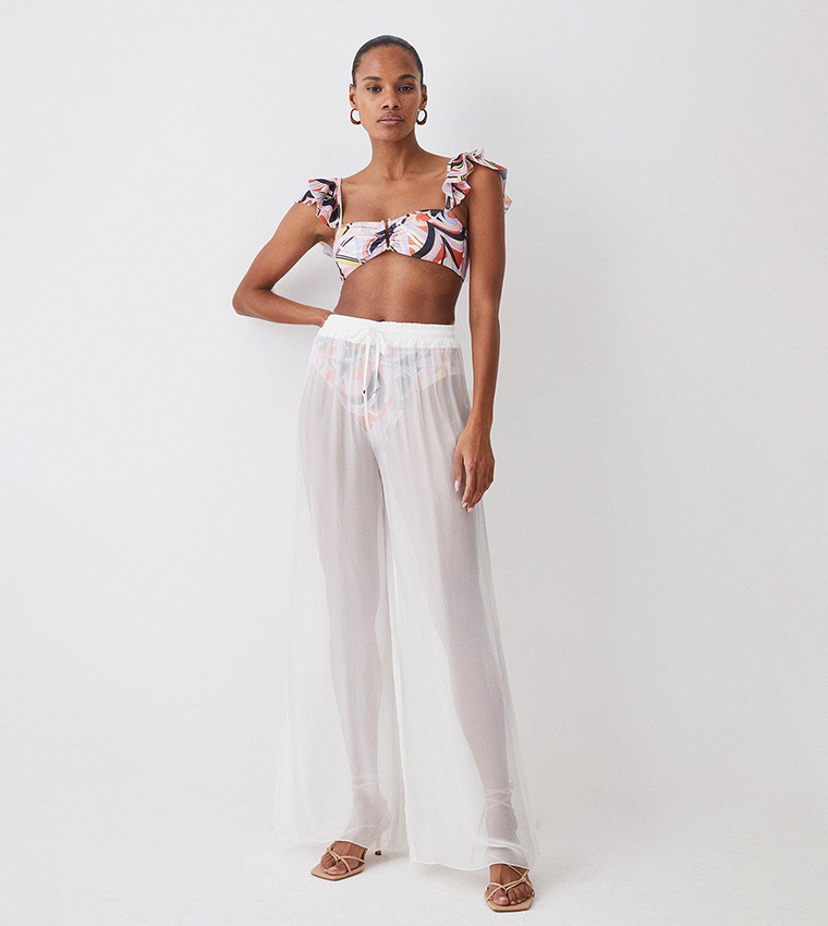 Tropical Printed Wide Leg Beach Pants | Karen Millen