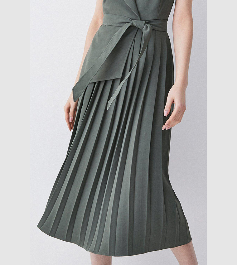 Buy Karen Millen Tall Military Pleat Sleeveless Midi Dress In