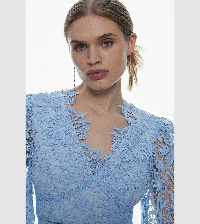 Buy Karen Millen Chemical Lace V Neck Woven Mini Dress In Blue | 6thstreet Bahrain Buy Karen Millen Chemical Lace V Neck Woven Mini Dress In Blue | 6thstreet Bahrain