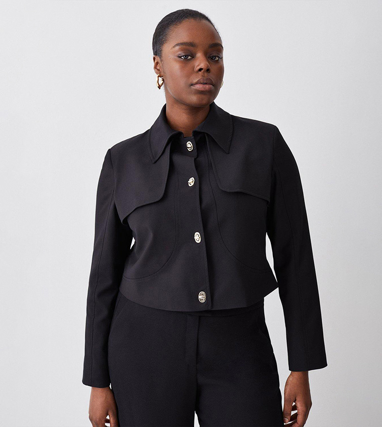Buy Karen Millen Polished Button Detail Crop Jacket In Black 