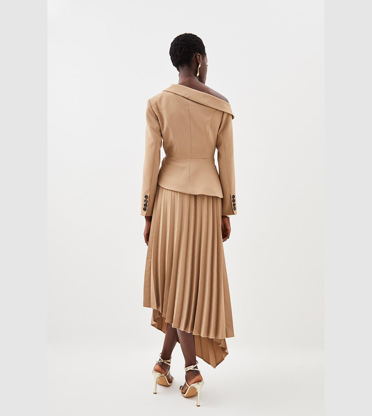 tailored crepe asymmetric pleated midi dress Buy Karen Millen Tailored Crepe Asymmetric Pleated Midi Dress In Camel