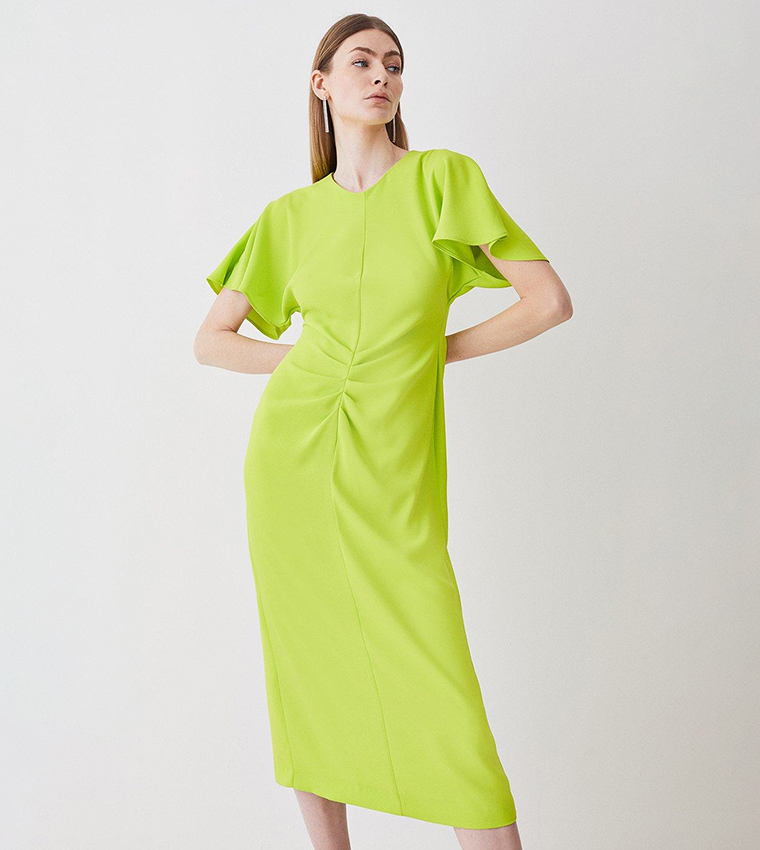 karen millen lime green dress Multi KarenMillen Plus Size Lime Print Cotton Halter Neck Woven Midi Dress With Dropped Waist Detail