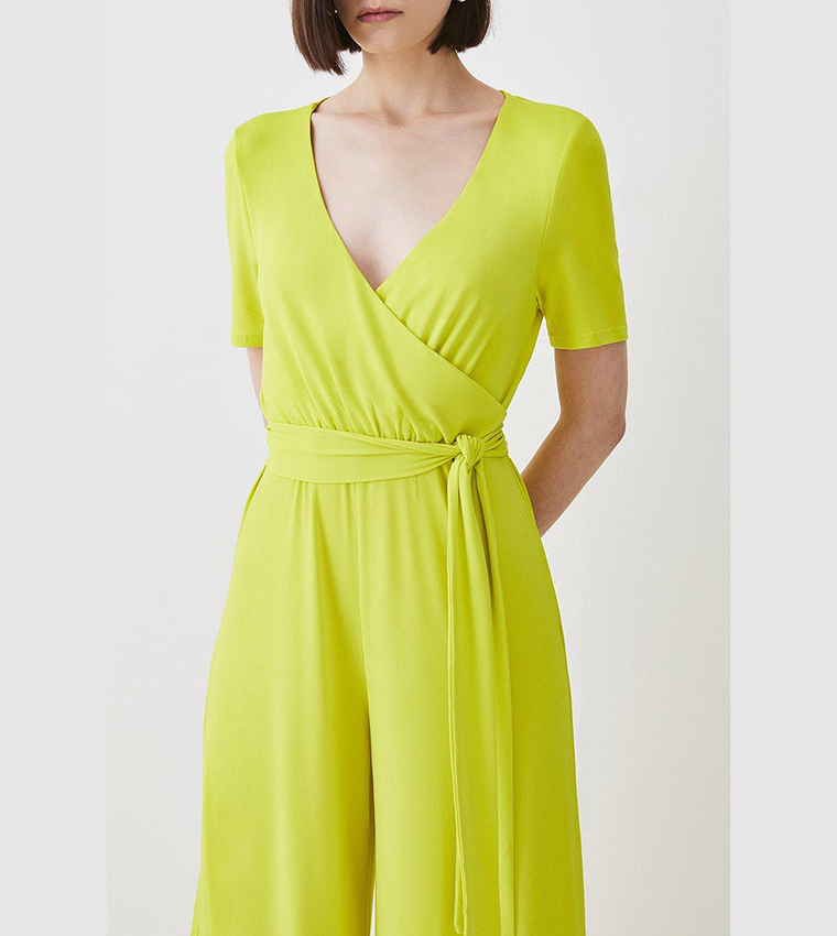Buy Karen Millen Wide Leg Waist Tie Jersey Jumpsuit In Yellow