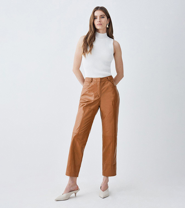 Plus Size Leather Pocket Slim Flare Pants | Karen Millen