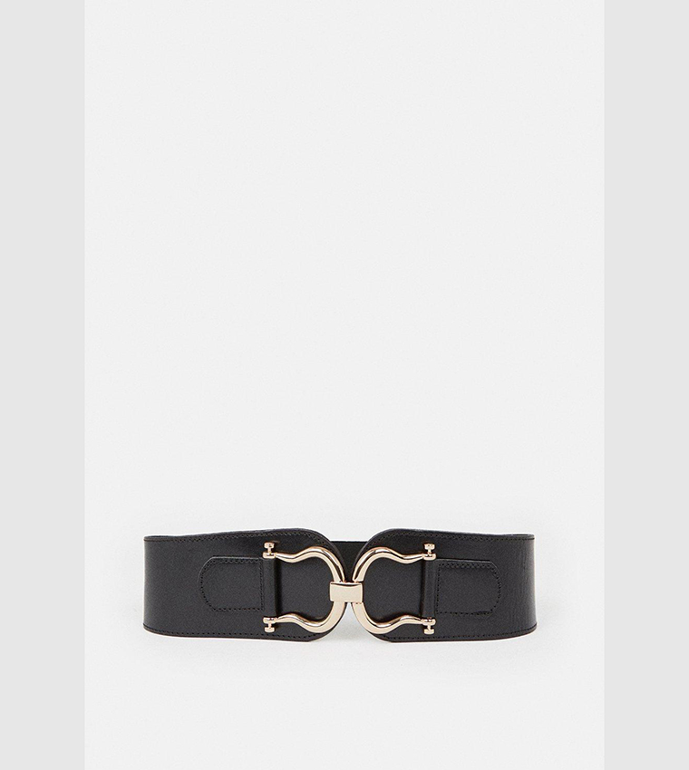 Buy Karen Millen Leather Chunky Stretch Waist Belt In Black