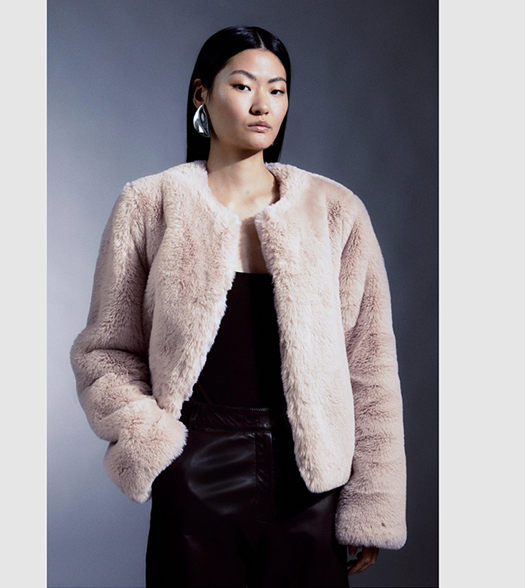 Faux Fur Collarless Jacket