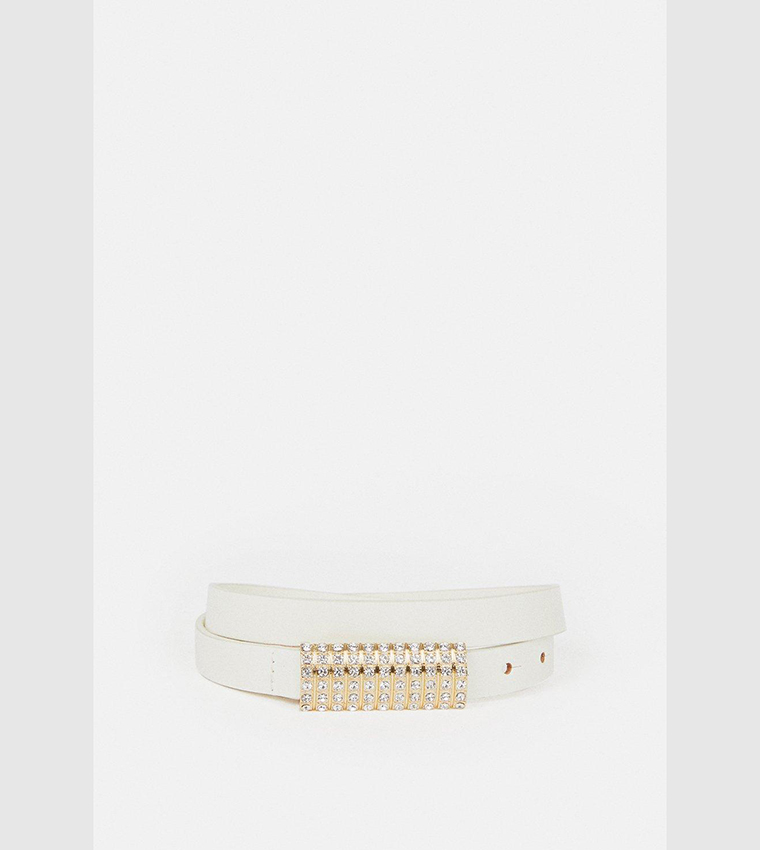Leather Diamante Buckle Belt