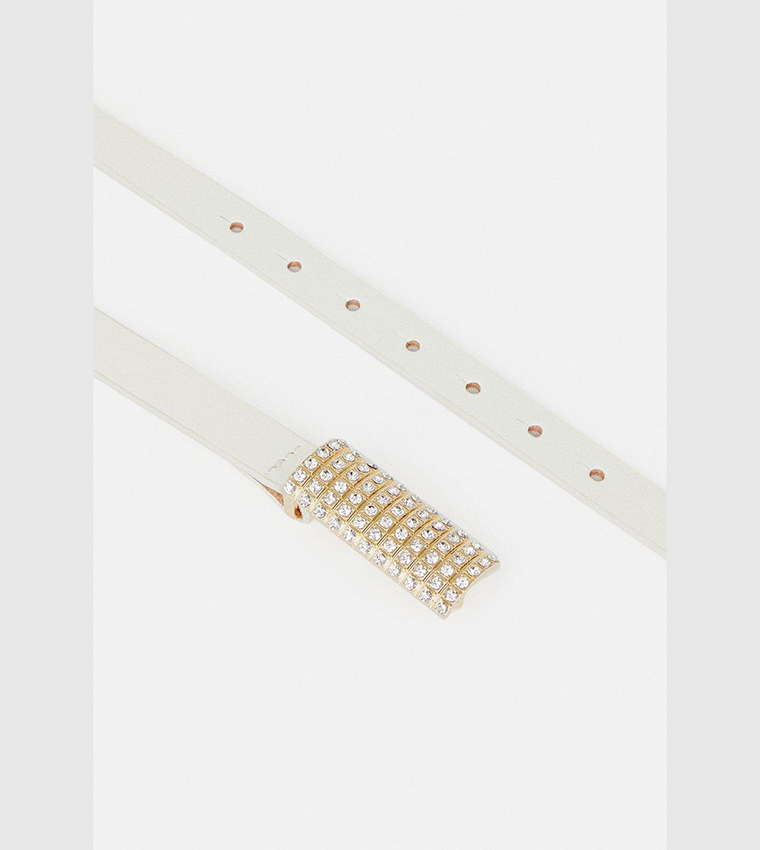 Leather Diamante Buckle Belt