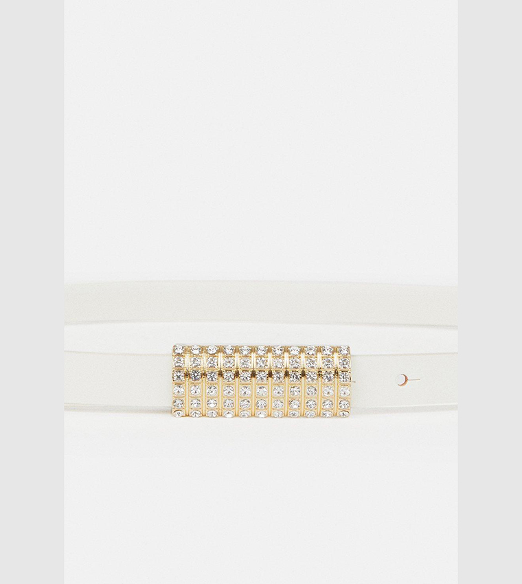 Leather Diamante Buckle Belt