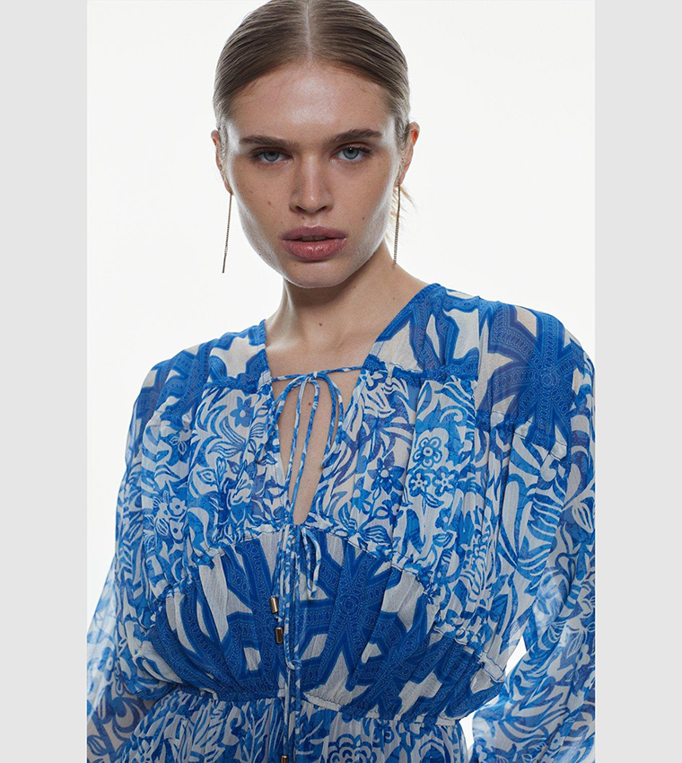 Buy Karen Millen Floral Paisley Crinkle Shirred Tiered Woven Maxi Dress ... image.