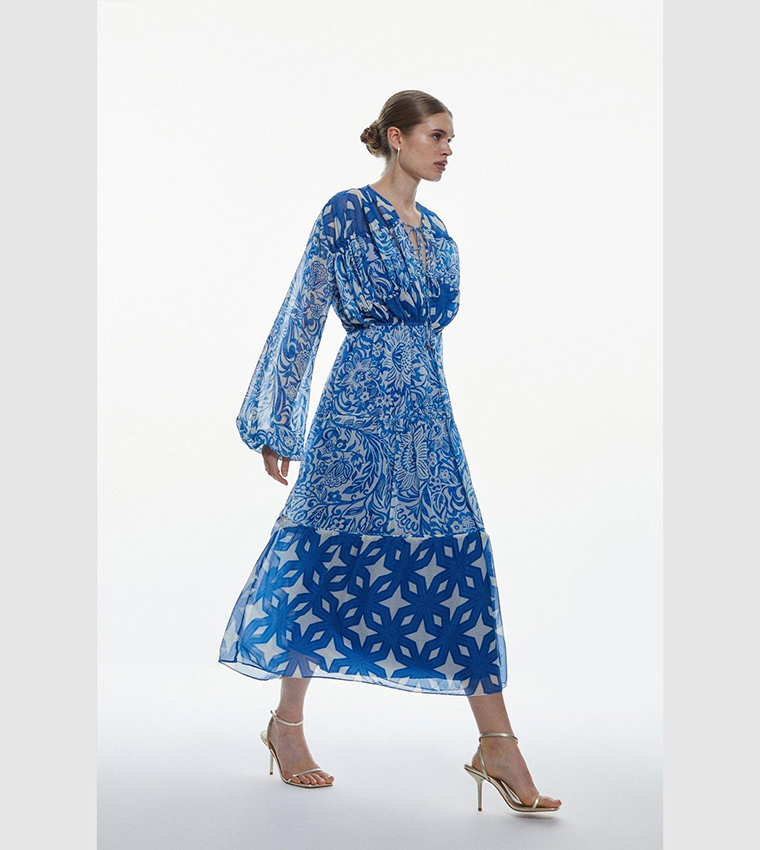 Buy Karen Millen Floral Paisley Crinkle Shirred Tiered Woven Maxi Dress ...
