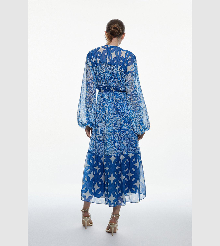 Buy Karen Millen Floral Paisley Crinkle Shirred Tiered Woven Maxi Dress ...