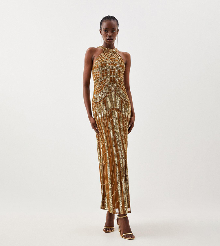 Embellished Geo Halter Maxi Dress