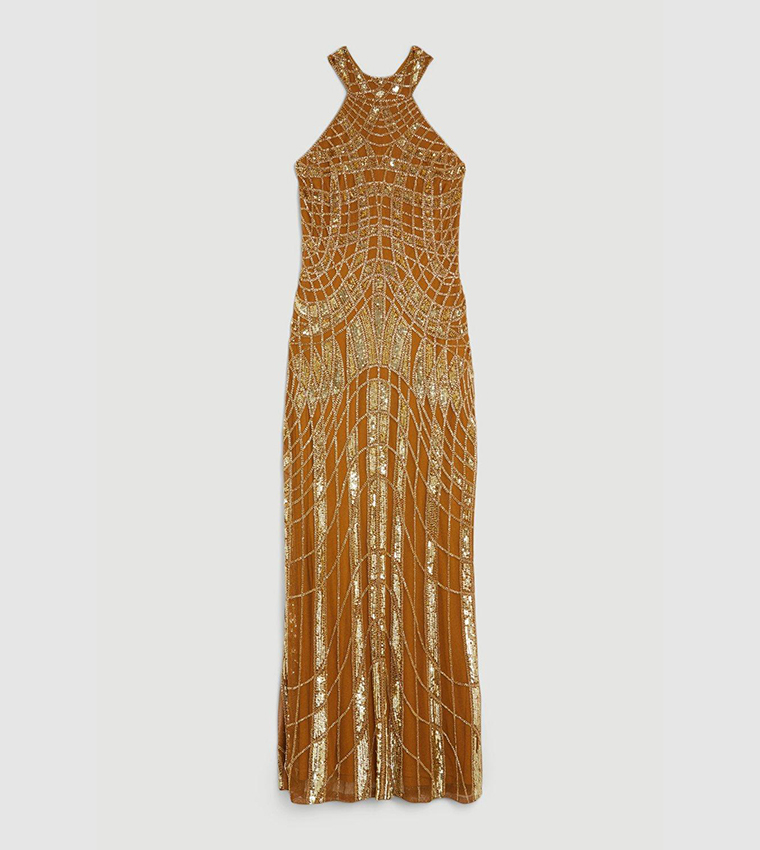 Embellished Geo Halter Maxi Dress
