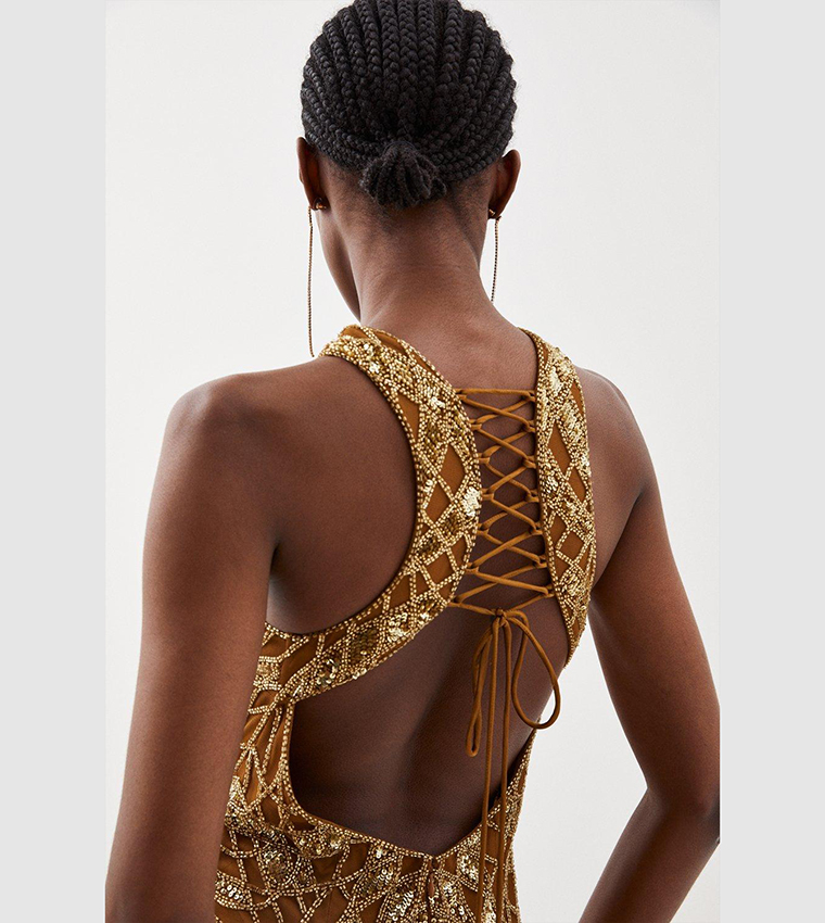 Embellished Geo Halter Maxi Dress