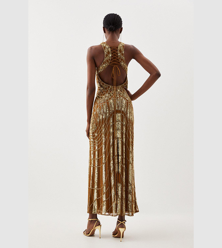 Embellished Geo Halter Maxi Dress