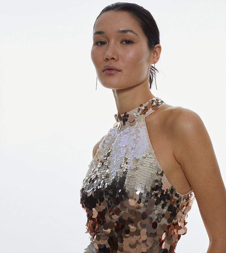 Buy Karen Millen Disc Sequin Halter Woven Mini Dress In Multiple Colors |  6thstreet Saudi Arabia