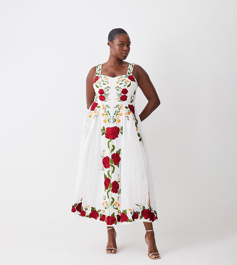 Karen Millen Embroidered Midi Dress Karen Millen Women's Floral Embroidered Cotton Linen Woven Midi Karen Millen Embroidered Midi Dress Karen Millen Women's Floral Embroidered Cotton Linen Woven Midi