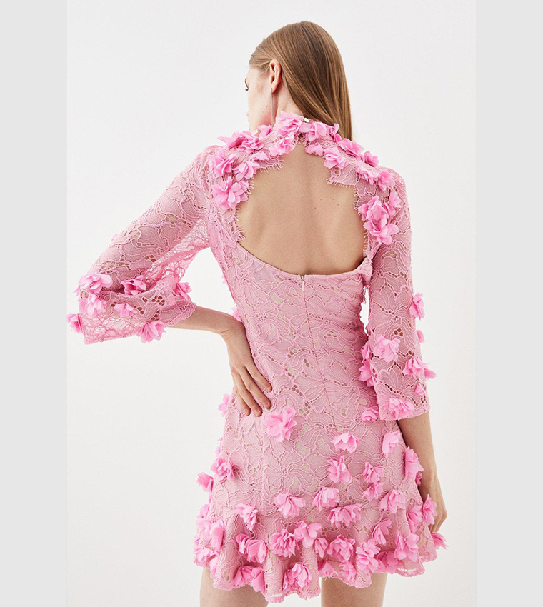 karen millen pink lace dress Pink Coast Lace Insert Long Sleeve Pleat Dress