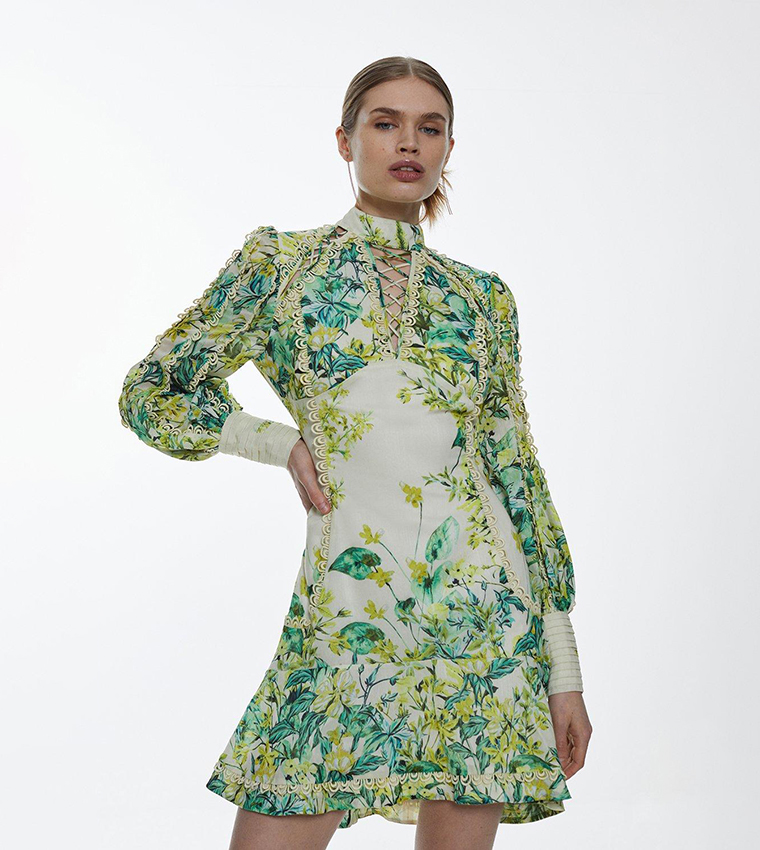 Buy Karen Millen Tall Trailing Floral Woven High Neck Mini Dress In FLORAL 6thStreet Kuwait