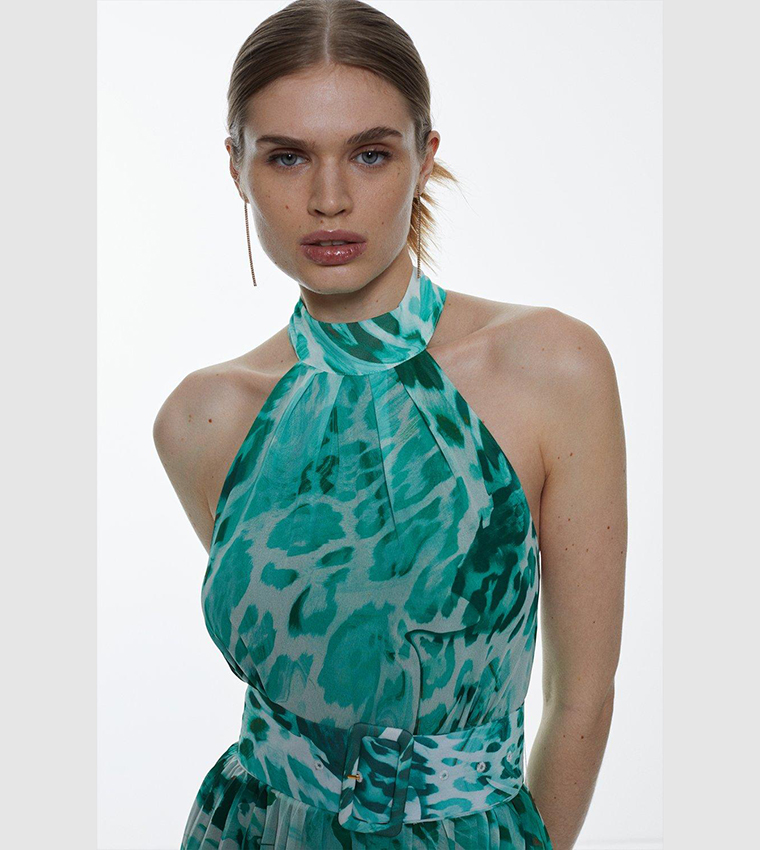 Buy Karen Millen Bright Animal Georgette Belted Pleated Midi Dress