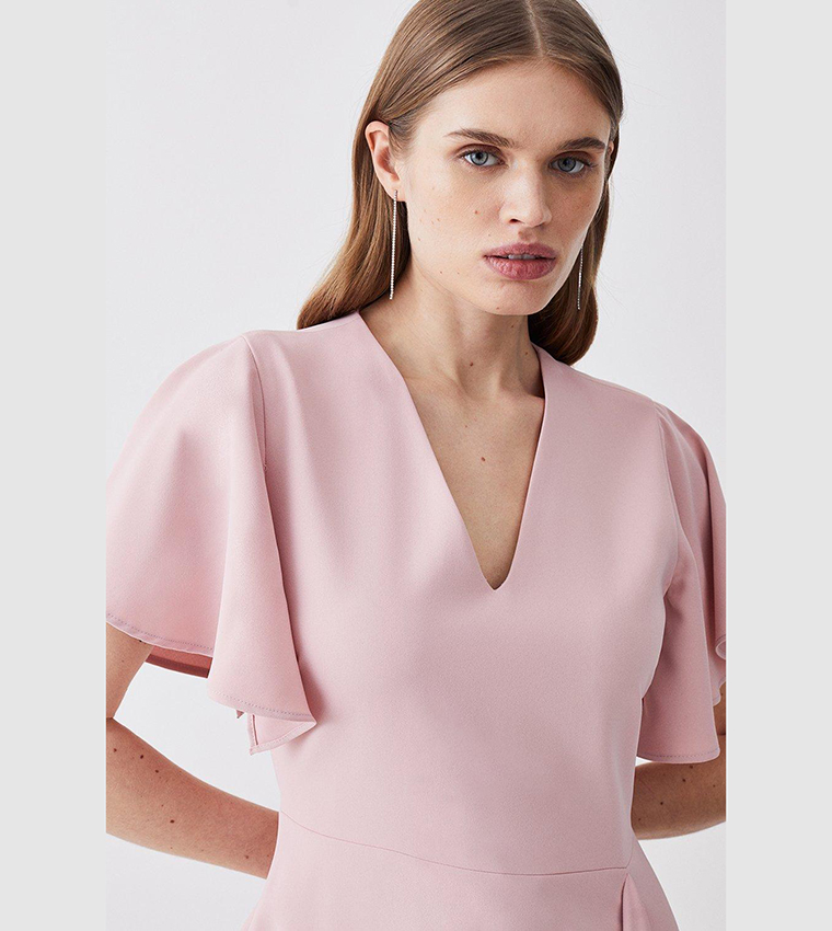 Buy Karen Millen Soft Tailored Angel Sleeve Drape Midi Dress In Blush ...