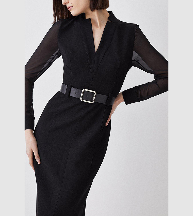 Buy Karen Millen Forever Belted Long Sheer Sleeved Tailored Midi Dress